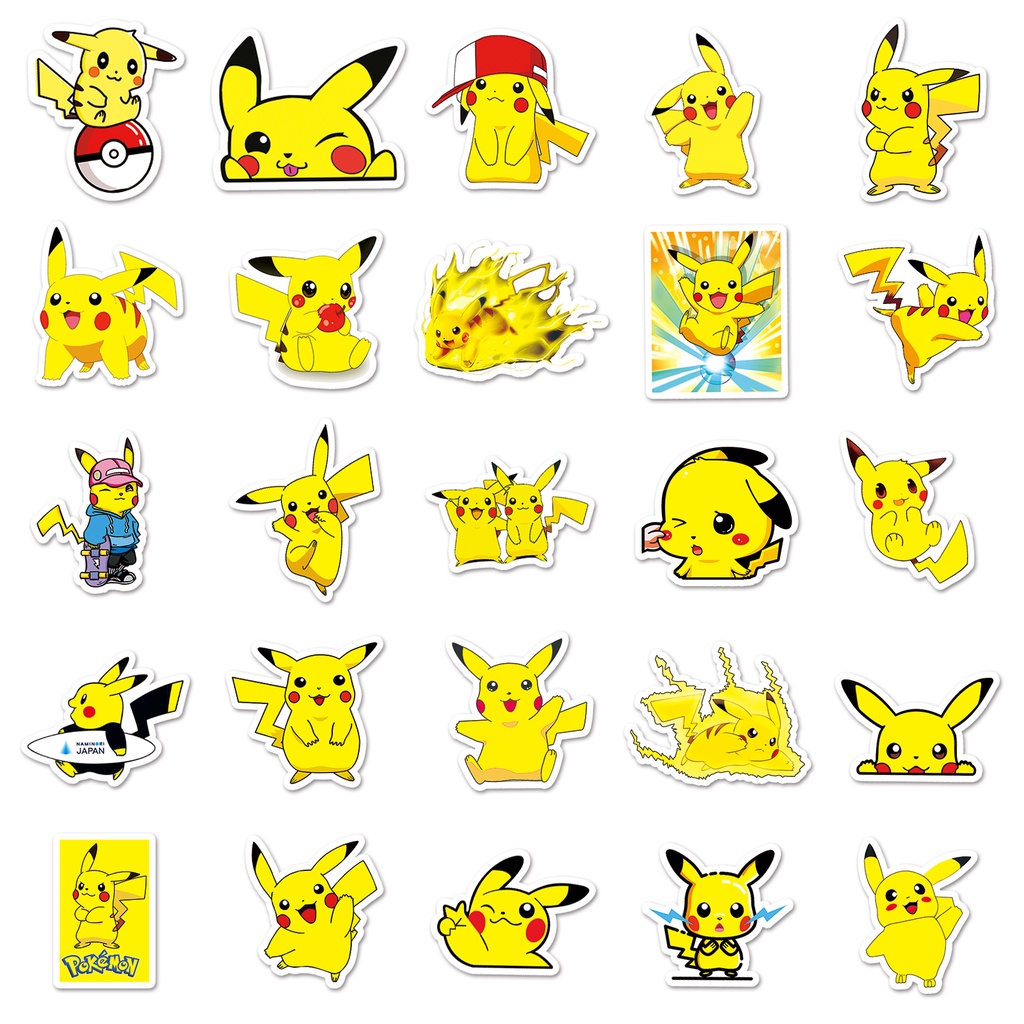 50 Miếng Dán Hình Pikachu Vui Nhộn Chống Thấm Nước Trang Trí Xe Hơi