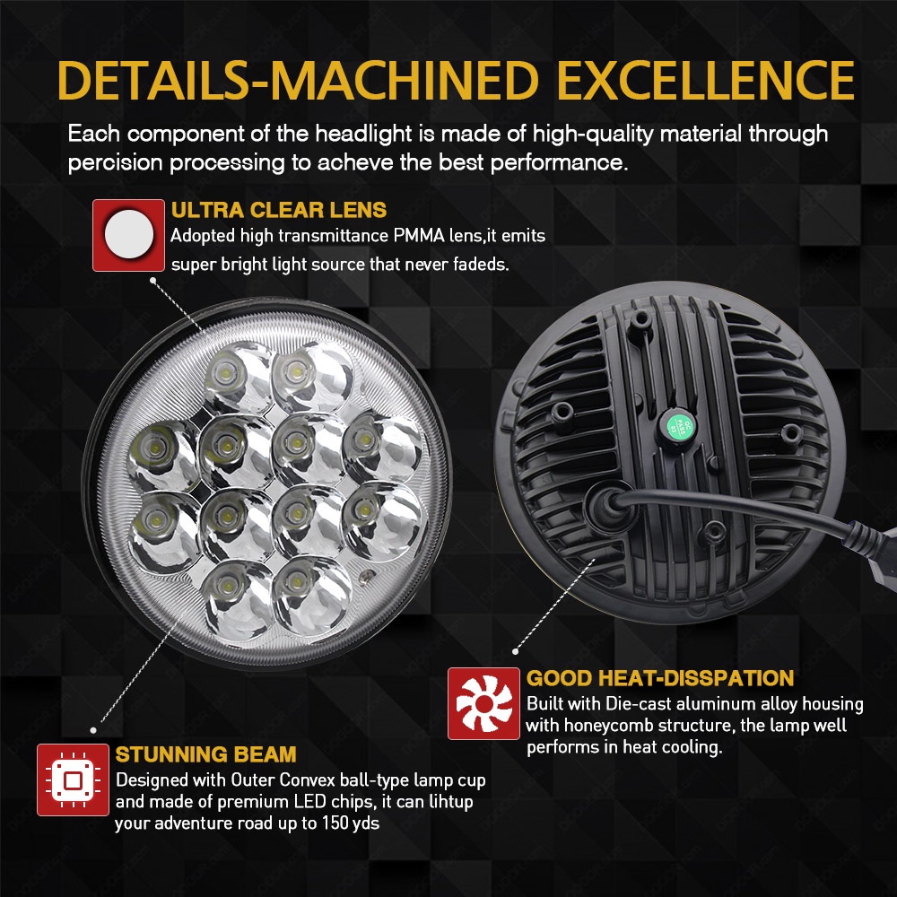 Đèn Pha LED Pha Lê Tròn 5.75 &quot;36W IP68 4000 4040 5506 H5 5-3 / 4&quot; 5.75 &quot;Chống Thấm Nước Chuyên Dụng Cho Xe Hơi Ford LTD Thunderbird Torino