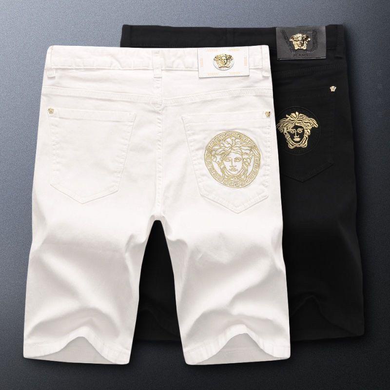 VERSACE Quần Short Jean Ống Rộng Thêu Họa Tiết Màu Đen / Trắng Thời Trang Mùa Hè Cho Nam