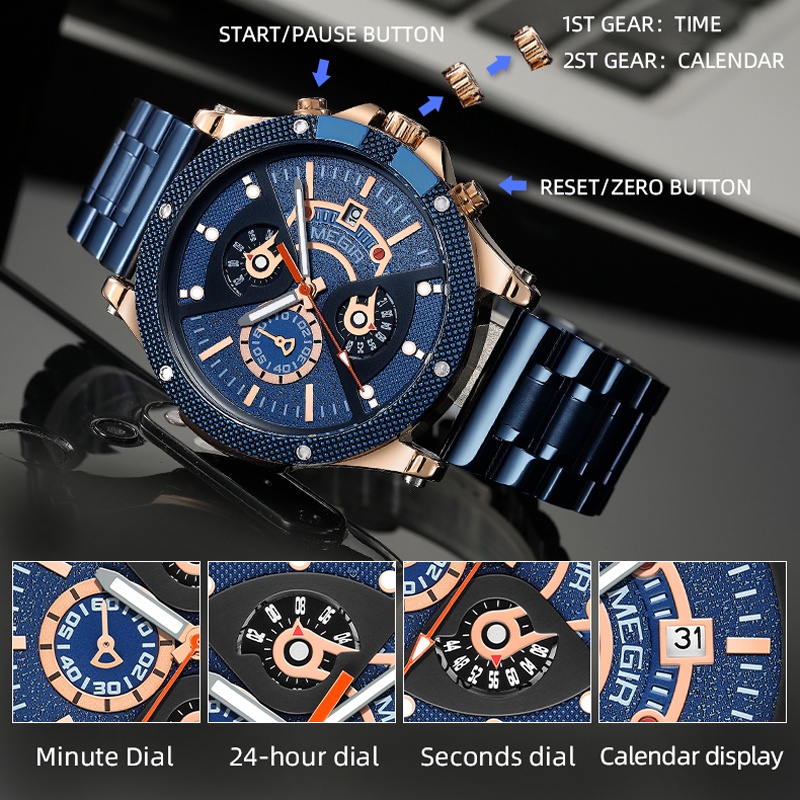 Megir Đồng Hồ Đeo Tay Bằng Thép Không Gỉ Thời Trang Sành Điệu Cho Nam