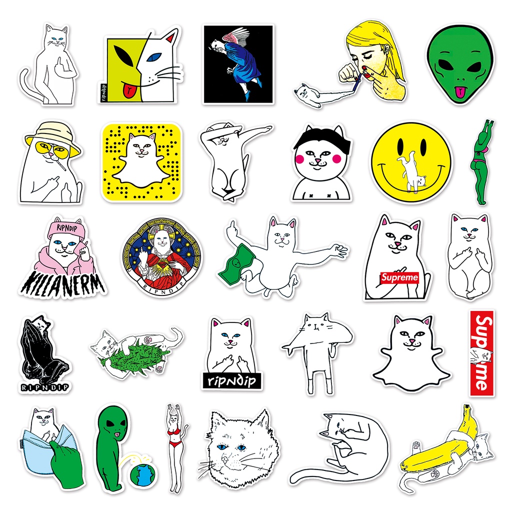 Bộ 56 Miếng Dán Trang Trí Xe Hơi / Nhà Cửa Hình Chú Mèo Vui Nhộn Chống Thấm Nước DIY