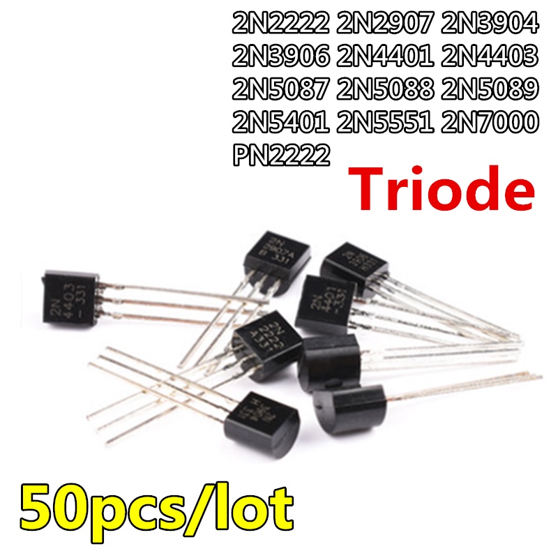Bộ 50 Tấm 2N2222 2N2907 2N3904 2N3906 2N4401 2N4403 2N5087 2N5088 2N5089 2N5401 2N551 2N7000 PN222 TO-92