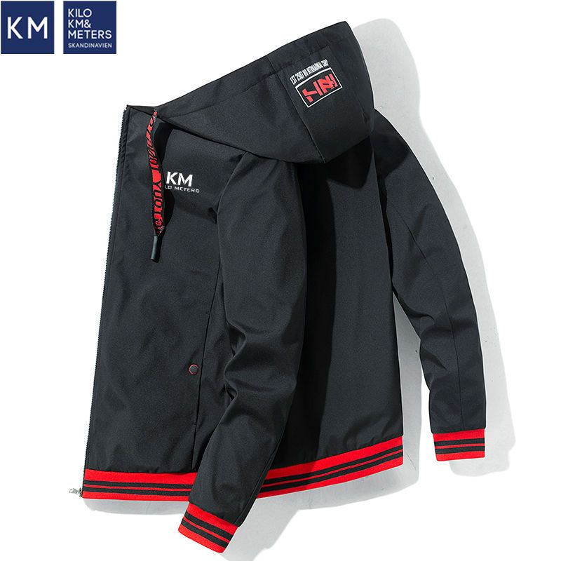 KM men's coat spring and autumn new hooded slim handsome men's jacket trend casual youth can wear jacket on both sides