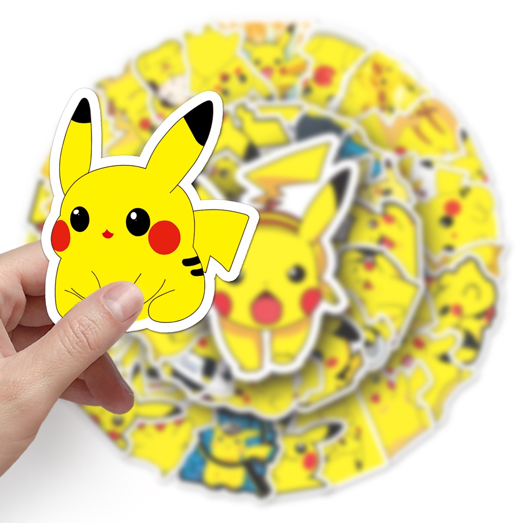 50 Miếng Dán Hình Pikachu Vui Nhộn Chống Thấm Nước Trang Trí Xe Hơi