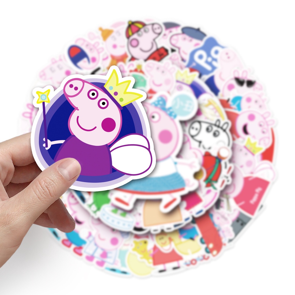 Bộ 52 Miếng Dán Trang Trí Xe Hơi Chống Thấm Nước Hình Heo Peppa DIY