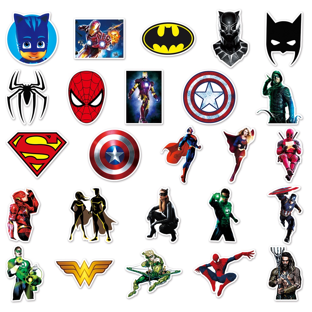 Bộ 50 Miếng Dán Trang Trí Xe Hơi Hình Siêu Anh Hùng Marvel Vui Nhộn Chống Thấm Nước DIY