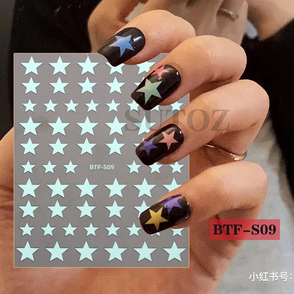 Miếng Dán Trang Trí Móng Tay 3D Hình Ngôi Sao Năm Cánh Trái Tim Phong Cách Mới