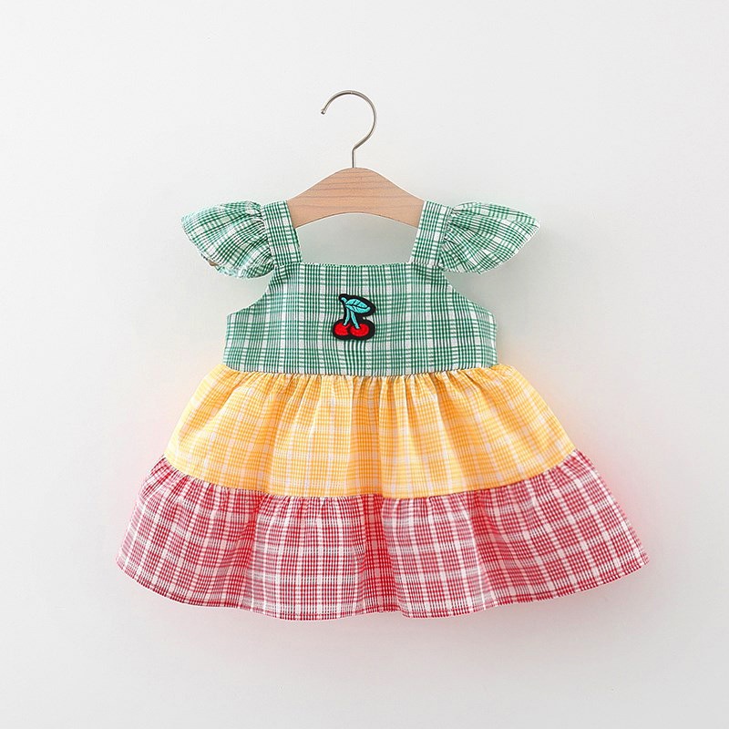 Đầm Không Tay Thêu Họa Tiết Trái Cherry Ba Màu Sắc Dành Cho Bé Gái 0-3 Tuổi