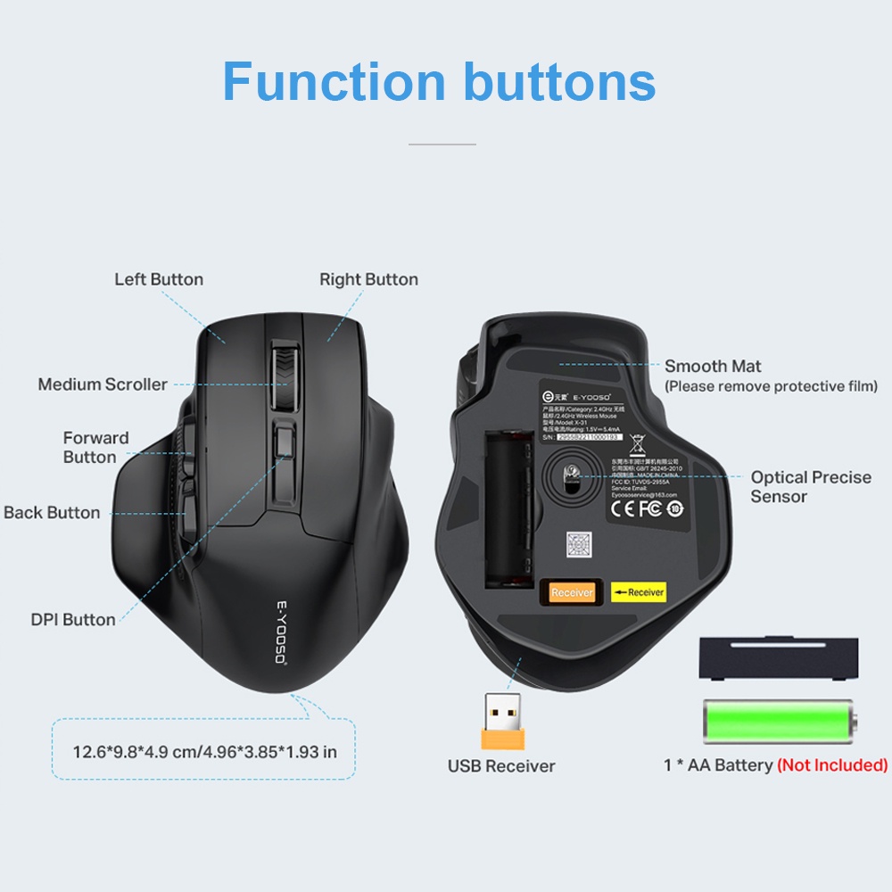 Chuột Gaming E-YOOSO X-31 USB 2.4G Không Dây, 3212 4800 DPI 5 NúT BấM Cho laptop / PC