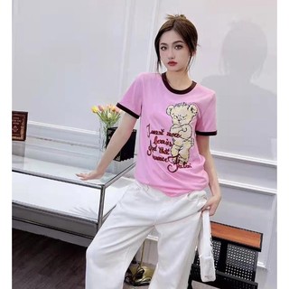 Áo Thun Tay Ngắn Cổ Tròn Chất Liệu Cotton Đính Kim Sa Phong Cách Mới