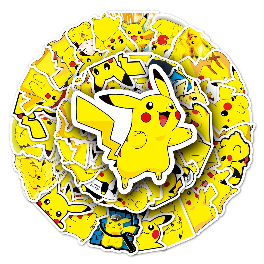 50 Miếng Dán Hình Pikachu Vui Nhộn Chống Thấm Nước Trang Trí Xe Hơi