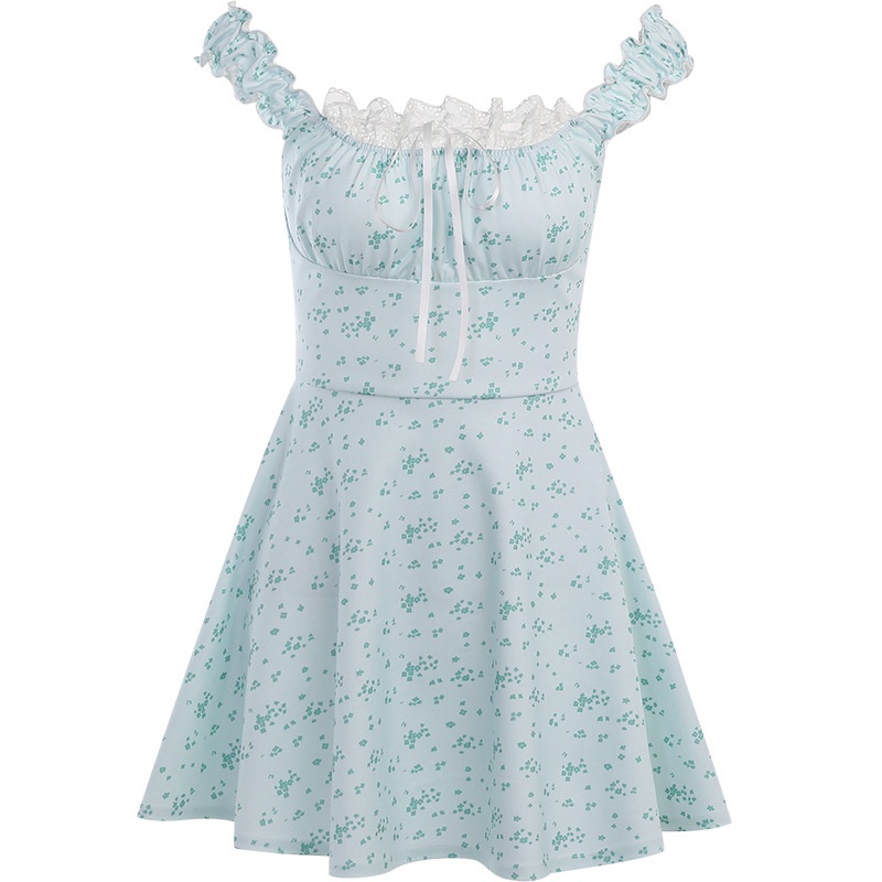 Đầm Mini Dáng Chữ A Phối Ren In Hoa Kiểu Retro Xinh Xắn Cho Bạn Gái