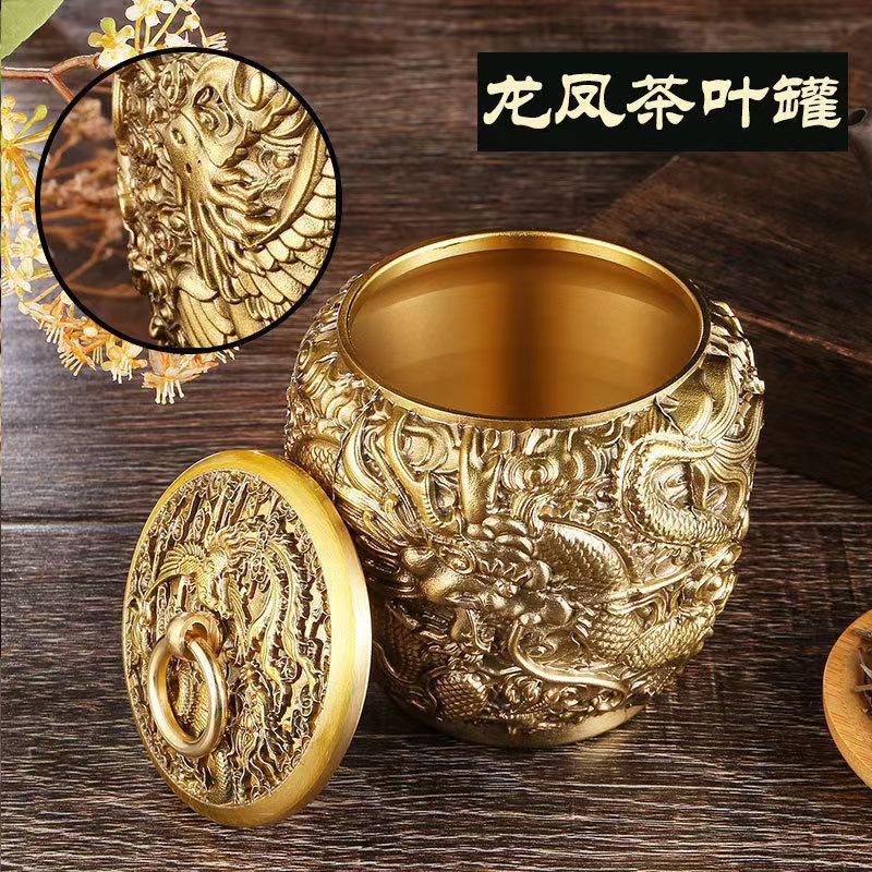 Bình lá trà Đồng Kỵ 06512, hộp lá trà cao cấp được trang trí trong nhà cửa bằng lá trà bằng đồng nguyên chất là bình chứa toàn đồng bằng đồng.