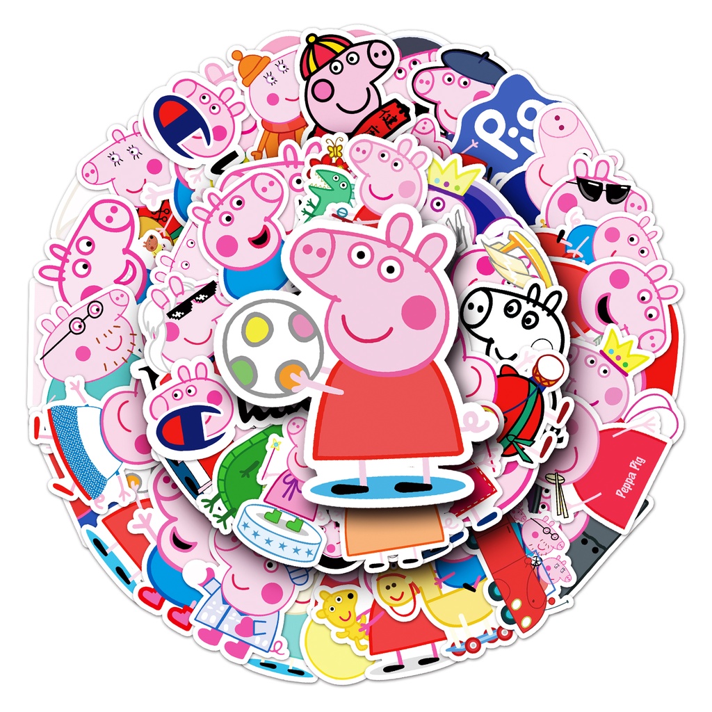 Bộ 52 Miếng Dán Trang Trí Xe Hơi Chống Thấm Nước Hình Heo Peppa DIY