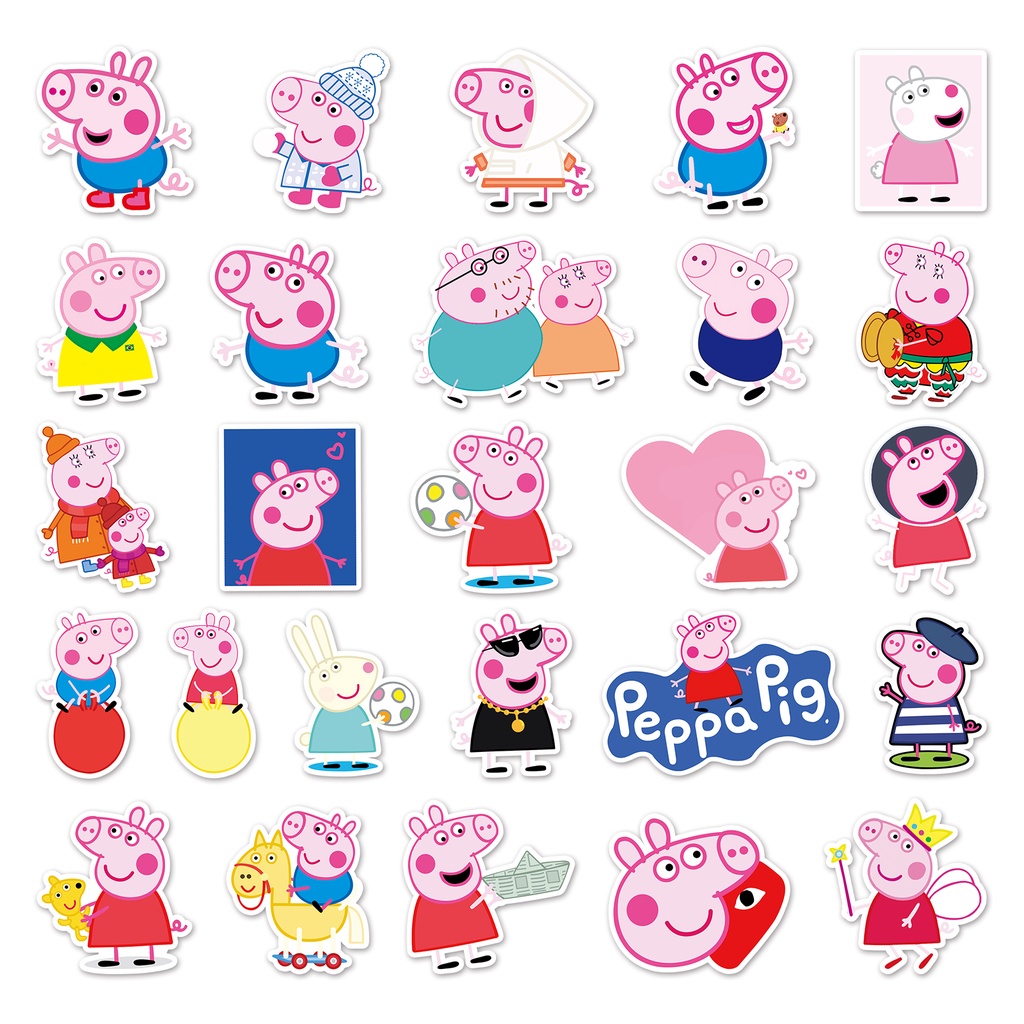 Bộ 52 Miếng Dán Trang Trí Xe Hơi Chống Thấm Nước Hình Heo Peppa DIY
