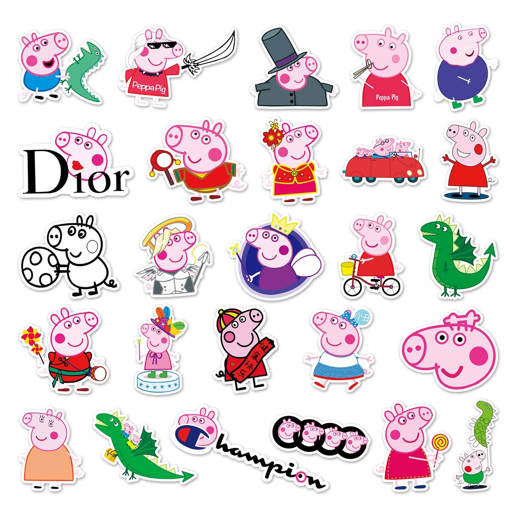 Bộ 52 Miếng Dán Trang Trí Xe Hơi Chống Thấm Nước Hình Heo Peppa DIY