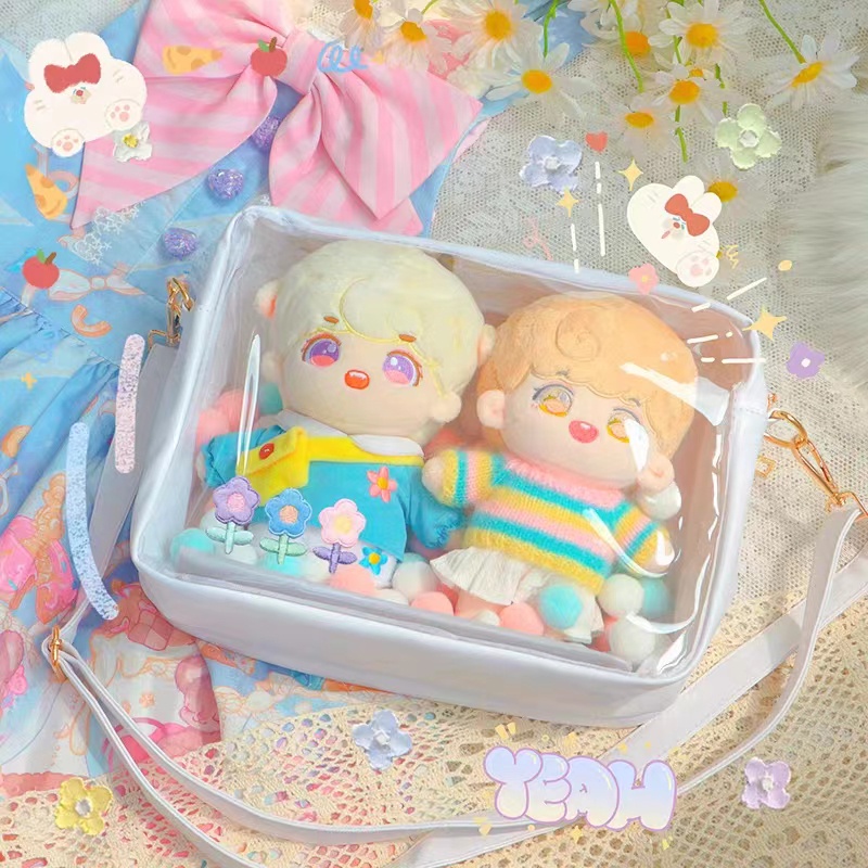 Túi Đeo Chéo Bằng Da PU Trong Suốt Đính Búp Bê Nhồi Bông Đáng Yêu Thời Trang DIY 20cm / 15cm