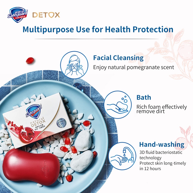 Safeguard Xà Phòng Tắm Chiết Xuất Lựu Tự Nhiên Kháng Khuẩn An Toàn Cho Da Tay Và Cơ Thể 108g