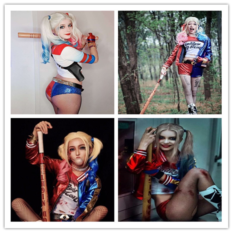 Cô gái trưởng thành Phụ nữ Harley Quinn Trang phục Cosplay Suicide Squad Jacket Harley Quinn Áo thun thêu ngắn in giản dị