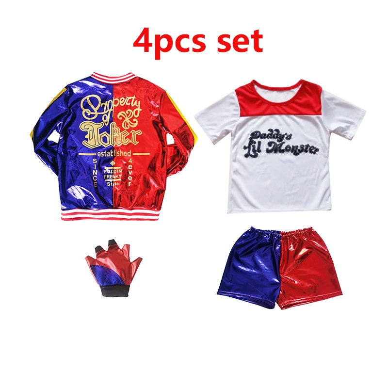Cô gái trưởng thành Phụ nữ Harley Quinn Trang phục Cosplay Suicide Squad Jacket Harley Quinn Áo thun thêu ngắn in giản dị