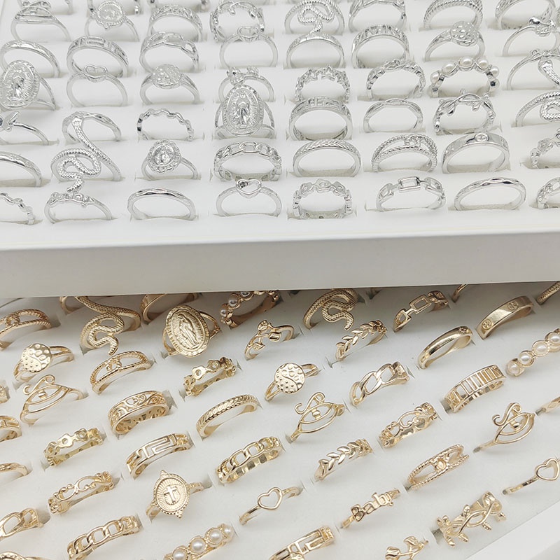 Bộ 50 Nhẫn Đính Ngọc Trai Nhiều Màu Sắc Thời Trang Cho Nữ