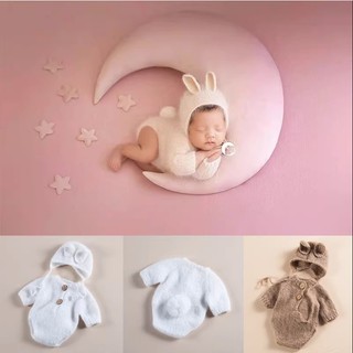 Bộ trang phục thỏ trắng bằng len cotton sữa chụp ảnh cho bé sơ sinh