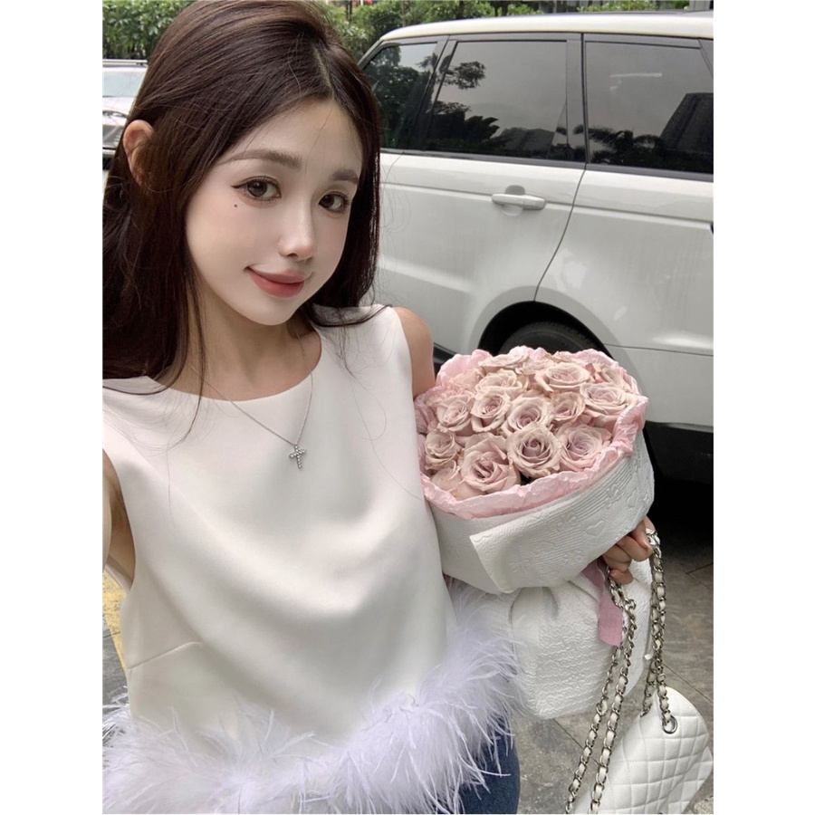 Áo Không Tay Ngắn Phối Lông Thời Trang Cao Cấp