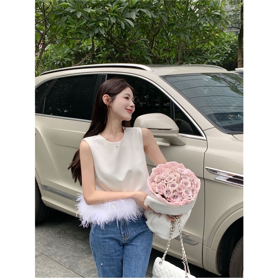 Áo Không Tay Ngắn Phối Lông Thời Trang Cao Cấp