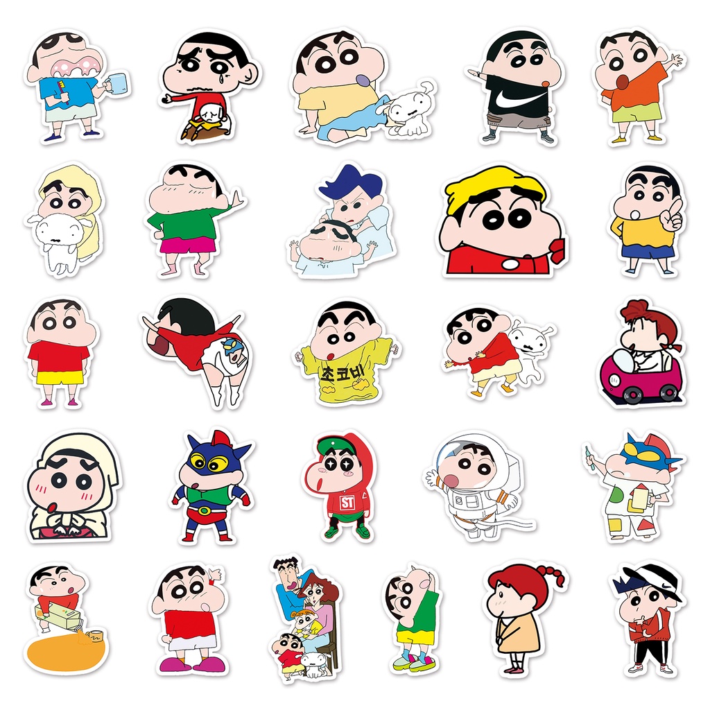 Bộ 50 Miếng Dán Trang Trí Xe Hơi / Nhà Cửa Hình Cậu Bé Bút Chì Shin Chan Vui Nhộn Chống Thấm Nước DIY