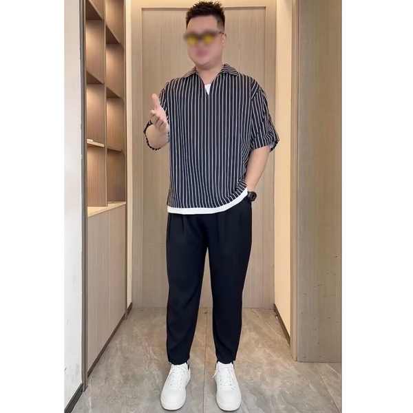 Áo Thun polo Giả Lụa Lạnh Hai Mảnh Tay Ngắn Cổ Chữ V Kẻ Sọc Ngang Thời Trang Mùa Hè Kiểu Mới Dành Cho Bạn Nam