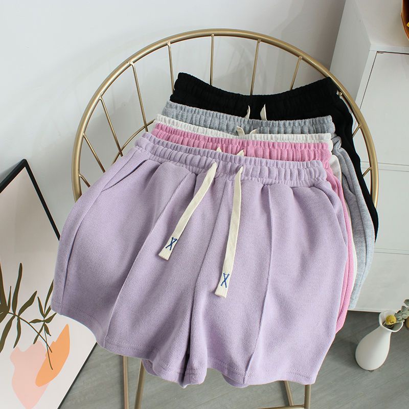 Quần short thể thao COZOK dáng rộng màu sắc đơn giản thêu họa tiết phong cách Hàn Quốc
