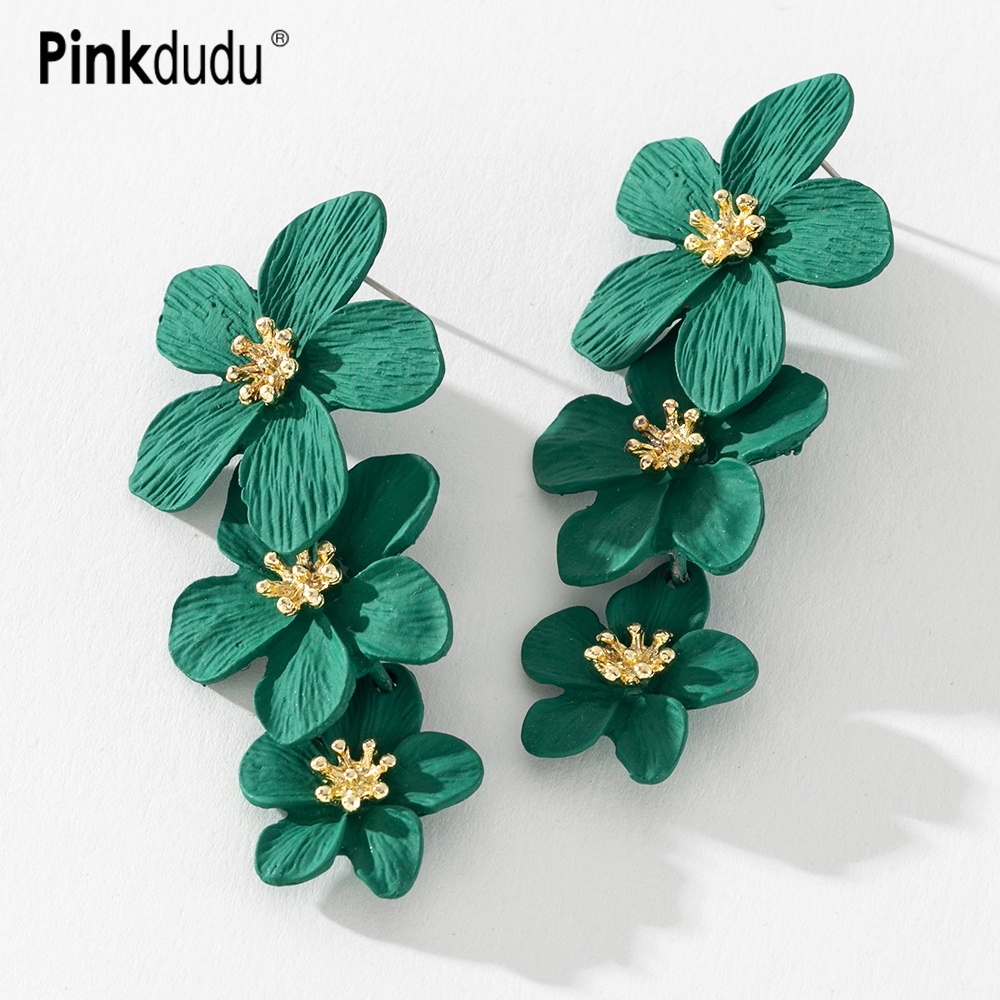 Đôi khuyên tai PINKDUDU PD576 dáng dài nhiều lớp thiết kế hoa phun sơn màu sắc thời trang độc đáo dành cho nữ