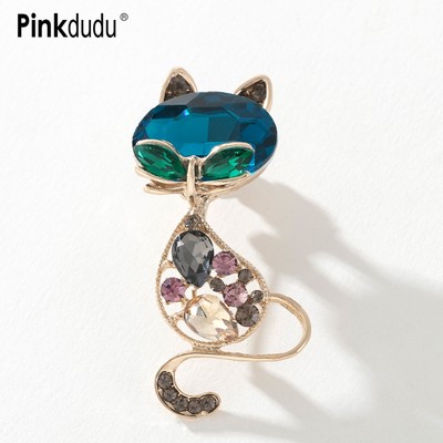 Ghim cài áo PINKDUDU PD529 thiết kế chú mèo đính đá hồng nhân tạo hợp kim thời trang sang trọng