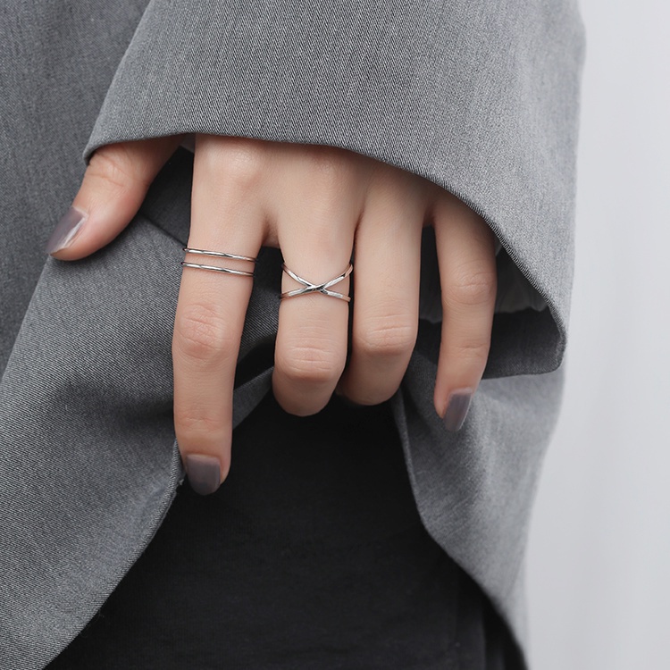 Nhẫn Bạc sterling Dạng Hở Không Phai Màu Phong Cách Hàn Quốc Đơn Giản Có Thể Điều Chỉnh Cho Nữ Sinh