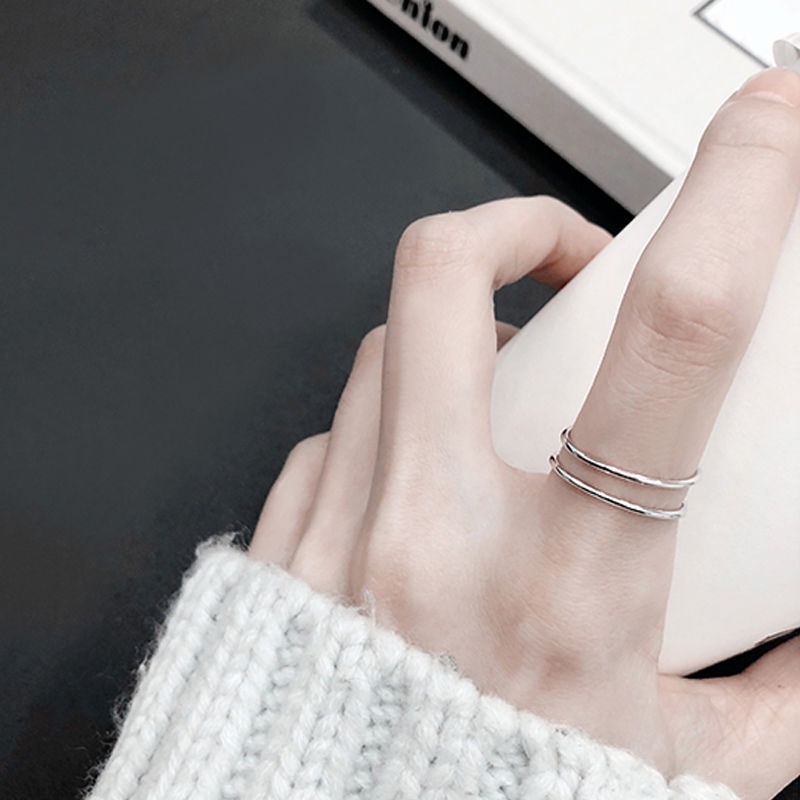 Nhẫn Bạc sterling Dạng Hở Không Phai Màu Phong Cách Hàn Quốc Đơn Giản Có Thể Điều Chỉnh Cho Nữ Sinh