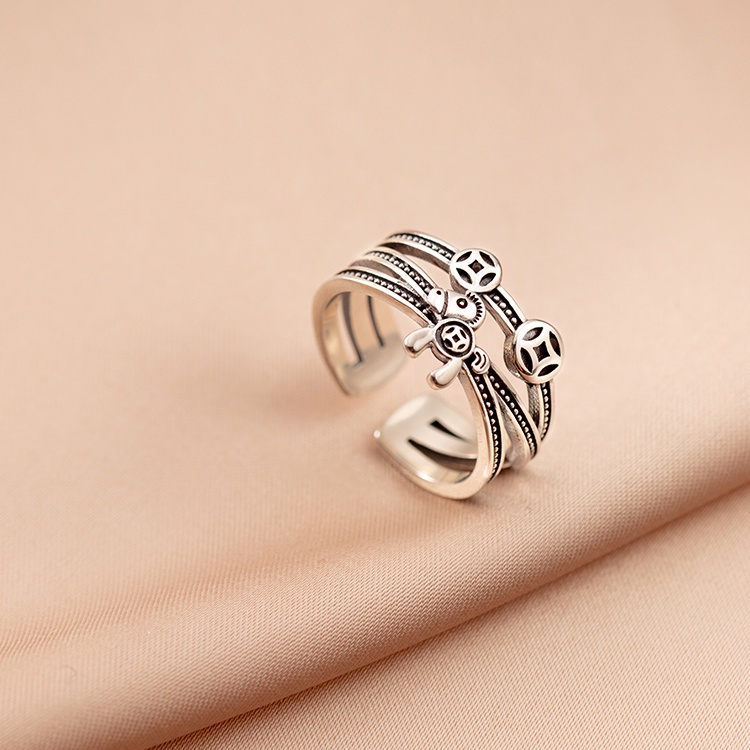 Nhẫn Mạ Bạc 925 Hình Đồng Xu Cổ Điển Có Thể Điều Chỉnh Kích Cỡ