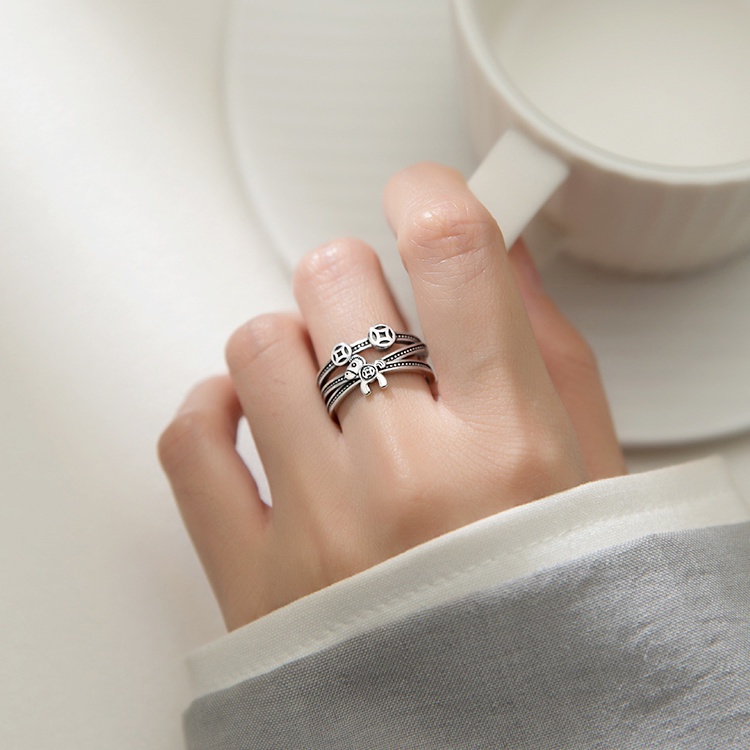 Nhẫn Mạ Bạc 925 Hình Đồng Xu Cổ Điển Có Thể Điều Chỉnh Kích Cỡ