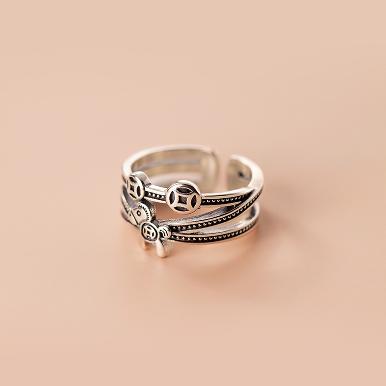 Nhẫn Mạ Bạc 925 Hình Đồng Xu Cổ Điển Có Thể Điều Chỉnh Kích Cỡ