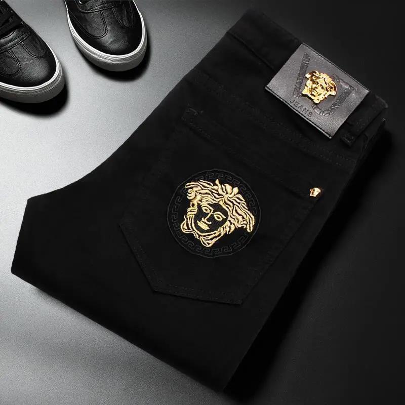 VERSACE Quần Jean Dài Dáng Ôm Co Giãn Tốt Màu Đen Thời Trang Xuân Hè Cá Tính Cho Nam