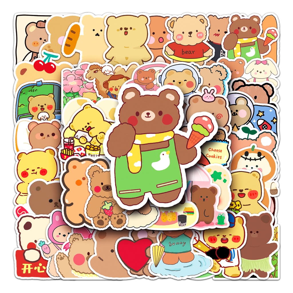 Set 10 / 50 Sticker Dán Xe Hơi Hình Gấu Dễ Thương