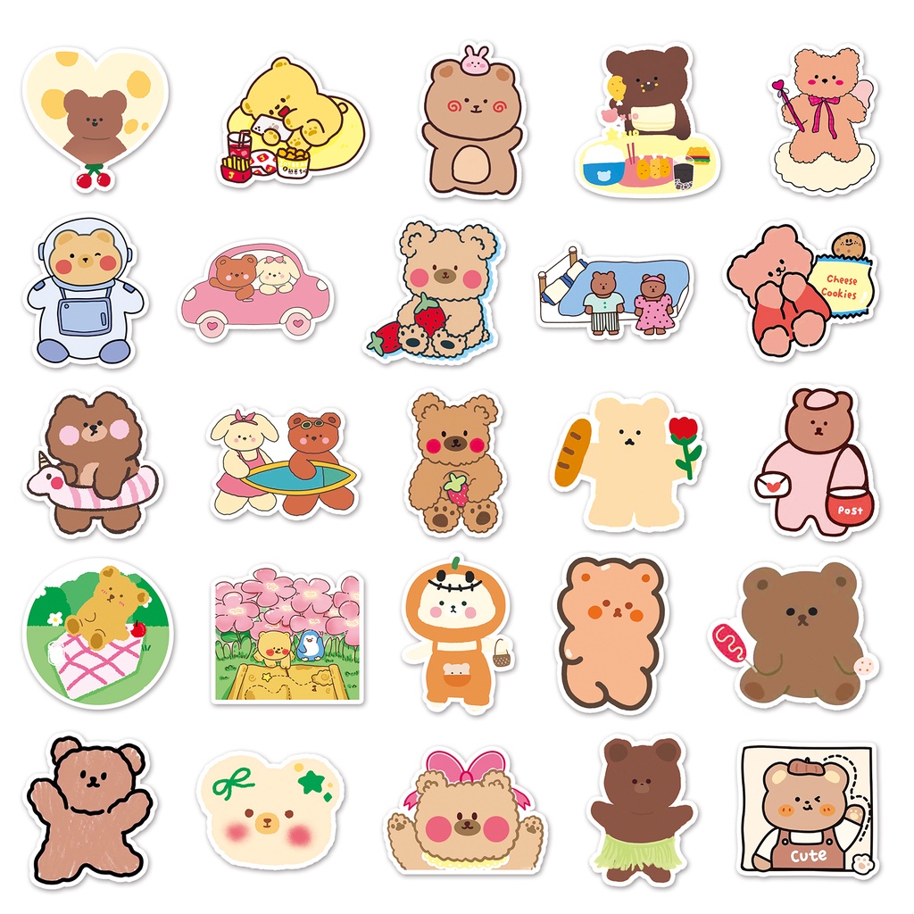 Set 10 / 50 Sticker Dán Xe Hơi Hình Gấu Dễ Thương