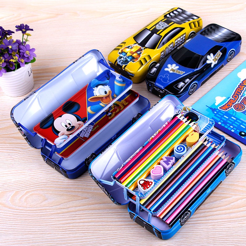 Hộp Bút Bằng Sắt Ba Lớp Đa Năng Hình Xe Hơi Disney Cho Học Sinh Tiểu Học Nam Nữ