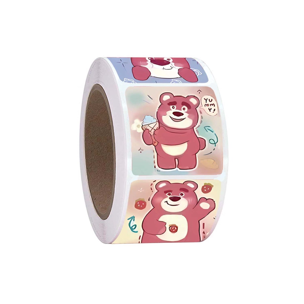 Cuộn 500 Nhãn Dán Trang Trí Điện Thoại / Nhật Ký Hình Gấu Hồng Dễ Thương