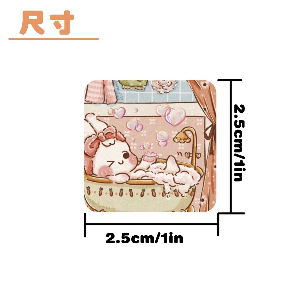 1 Cuộn / 500 Sticker Thỏ Hoạt Hình Dán Trang Trí Nhật Ký