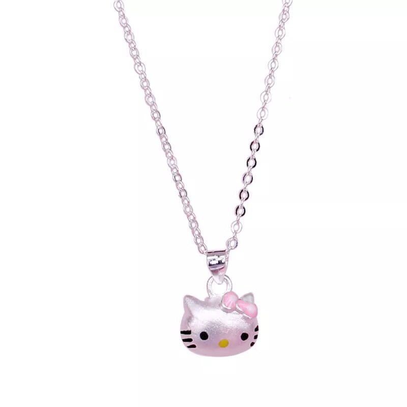 Bộ Dây Chuyền + Bông Tai Mạ Bạc 925 Hình Mèo kitty Dễ Thương