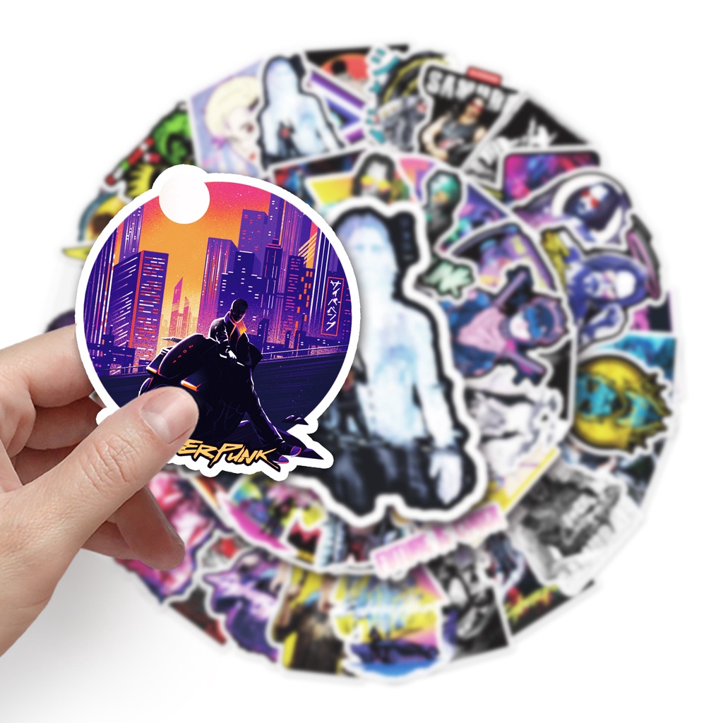 Bộ 50 Miếng Dán Trang Trí Xe Hơi / Nhà Cửa Hình Cyberpunk Vui Nhộn Chống Thấm Nước