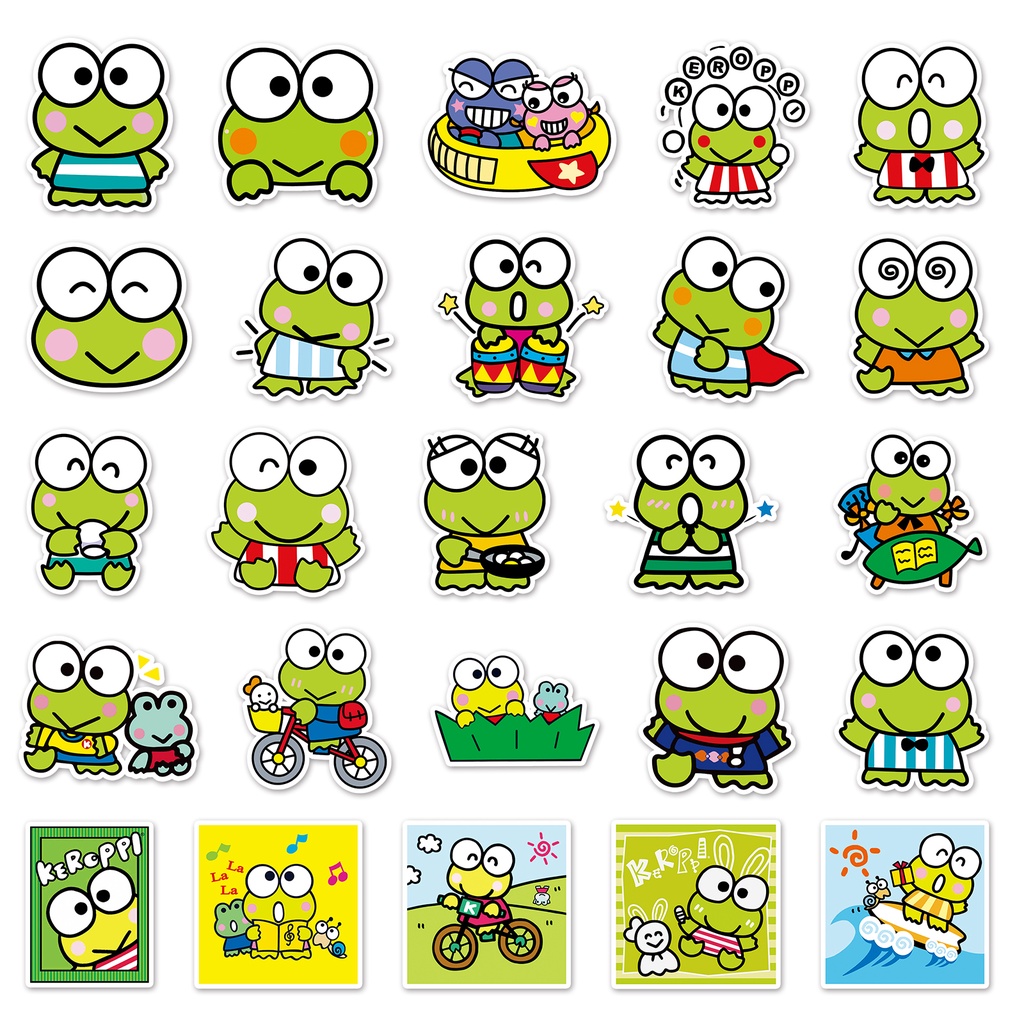 Bộ 50 Miếng Dán Hình Sanrio Keroppi Vui Nhộn Chống Thấm Nước Trang Trí Xe Hơi / Nhà Cửa