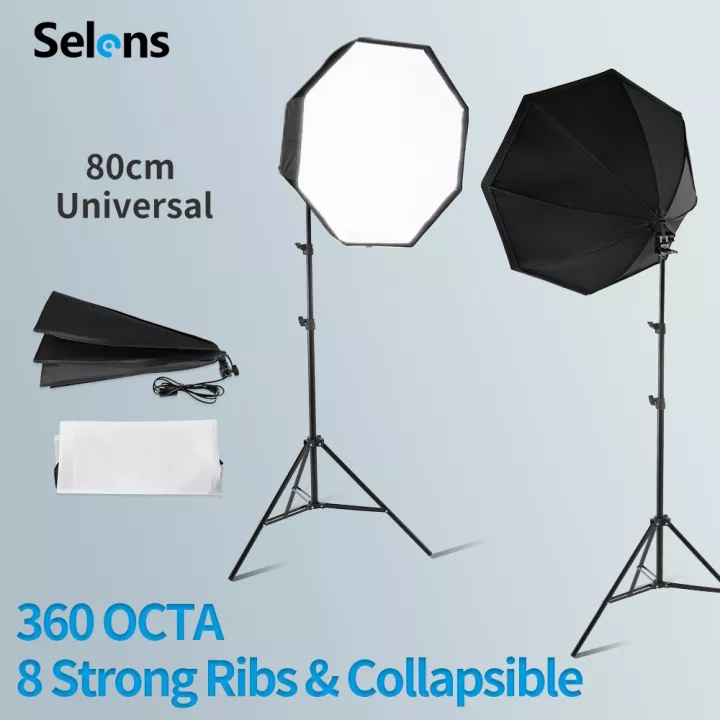 Set hộp mềm trợ sáng SELENS kiểu bát giác 80cm có chân đèn 2m cho chụp ảnh studio quay video vlog phát sóng trực tiếp