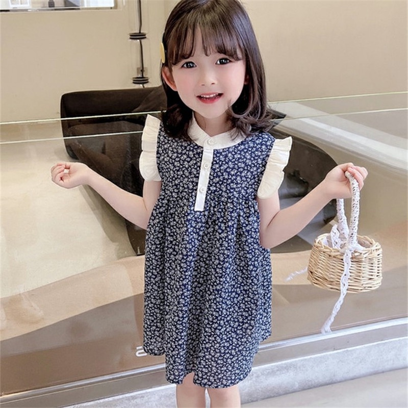Đầm Công Chúa Mùa Hè Tay Bay In Hoa Thời Trang Đường Phố Hàn Quốc Độc Đáo Cho Bé Gái