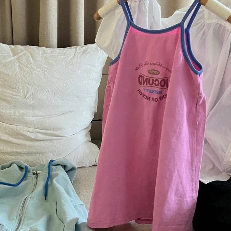 Đầm Công Chúa Không Tay Màu Trơn In Chữ Thời Trang Mùa Hè Cho Bé Gái Se7en